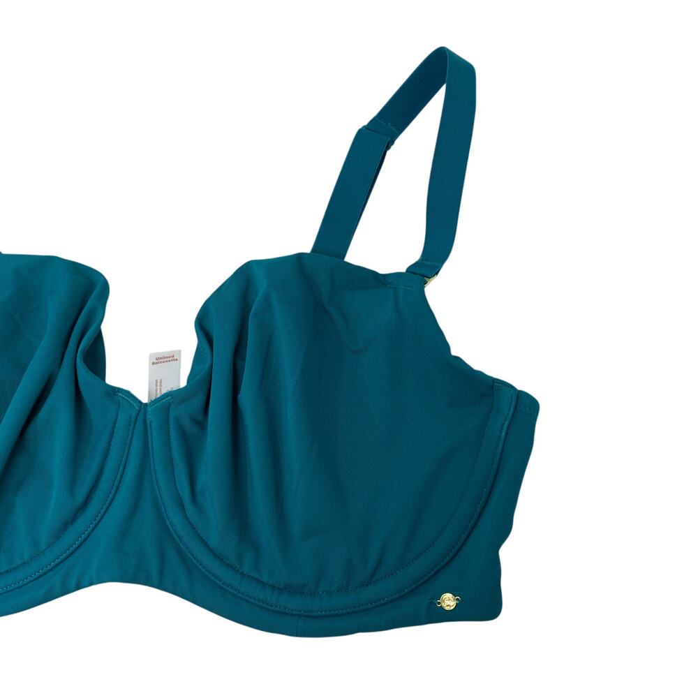 Cacique Unlined Balconette Bra 38DD Teal Underwire Full Coverage Lingerie - Picture 2 of 5